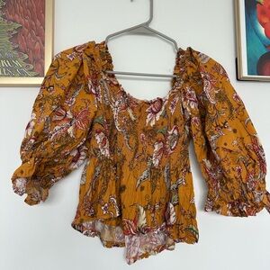Anthropologie Floral Women's Top in Mustard by Conditions Apply